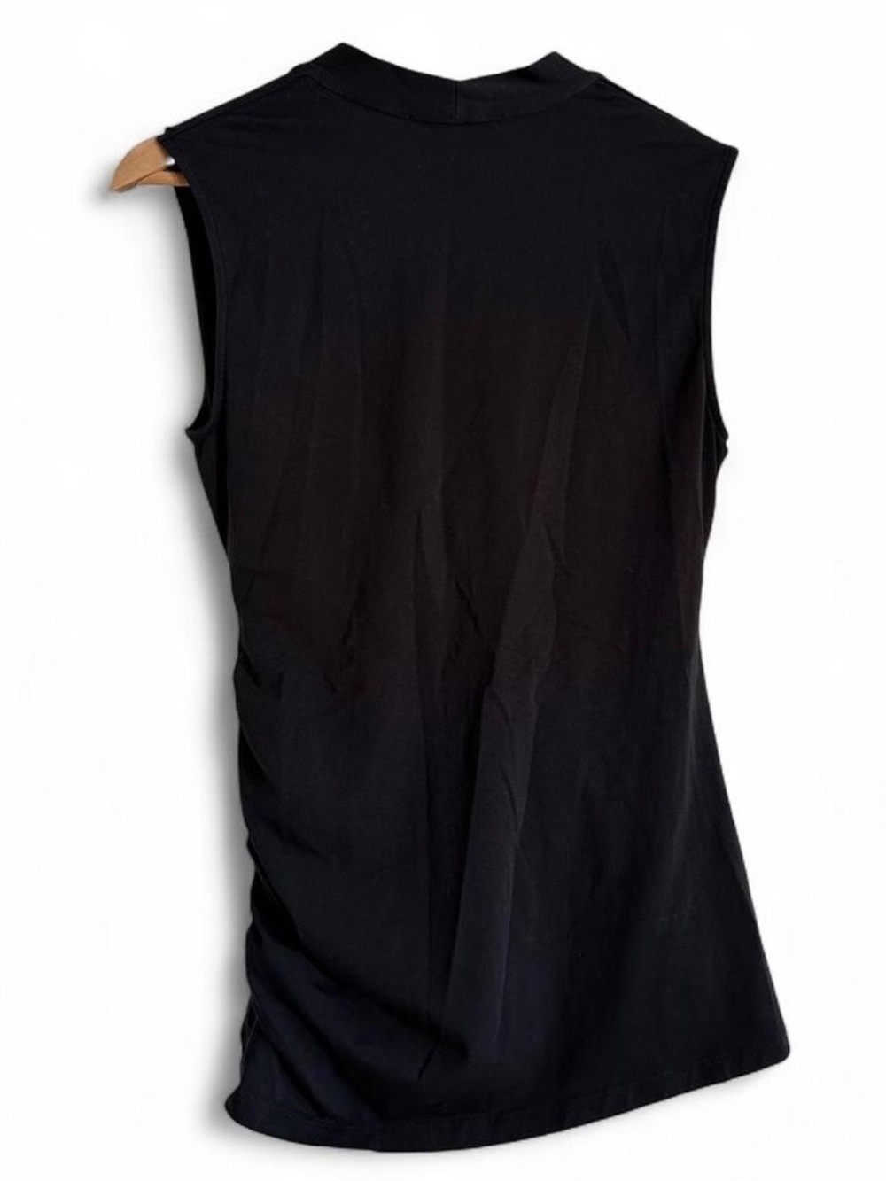 Peruvian Connection Pima Cotton Draped Ruched Faux Wrap Top Charcoal Minimalist - Picture 3 of 8